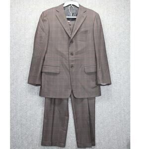 Pal Zileri Wool 2 Piece Suit EU 50R / US 40R Brown Orange Windowpane